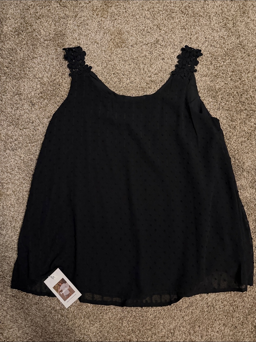 Falechay Black Sleeveless Eyelet Detail Women's Tank Top